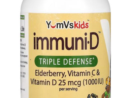 YumV s, Immuni-D Triple Defense Elderberry for Kids, Vitamin C and Vitamin D, 25 mcg (1000 IU), Berry, 60 Gummies on Sale