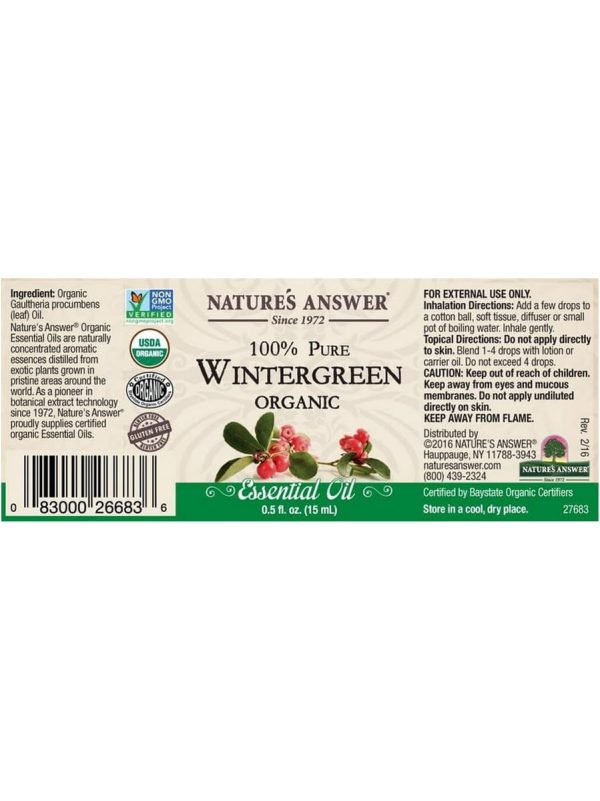 Nature s Answer, 100% Pure Wintergreen, Organic Essential Oil, 0.5 fl oz Supply