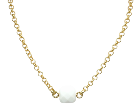 Faceted Square White Jade on Rolo Chain Necklace Discount