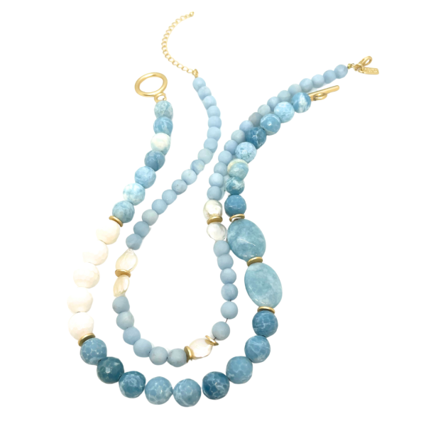 Matte Aquamarine and Freshwater Coin Pearl Necklace Online