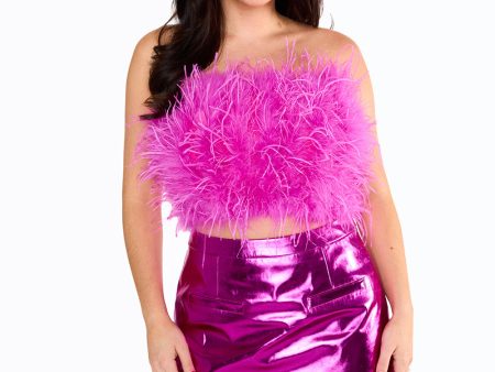 Fancy Strapless Feather Crop Top - Magenta Online