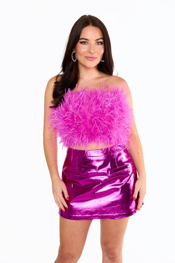 Fancy Strapless Feather Crop Top - Magenta Online