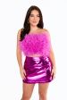 Fancy Strapless Feather Crop Top - Magenta Online