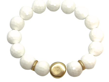 White Jade Stretch Bracelet With Matte Gold Nugget Online Hot Sale