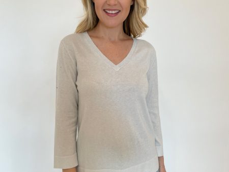 Heather 3 4 V-Neck Metallic Sweater - White Hot on Sale