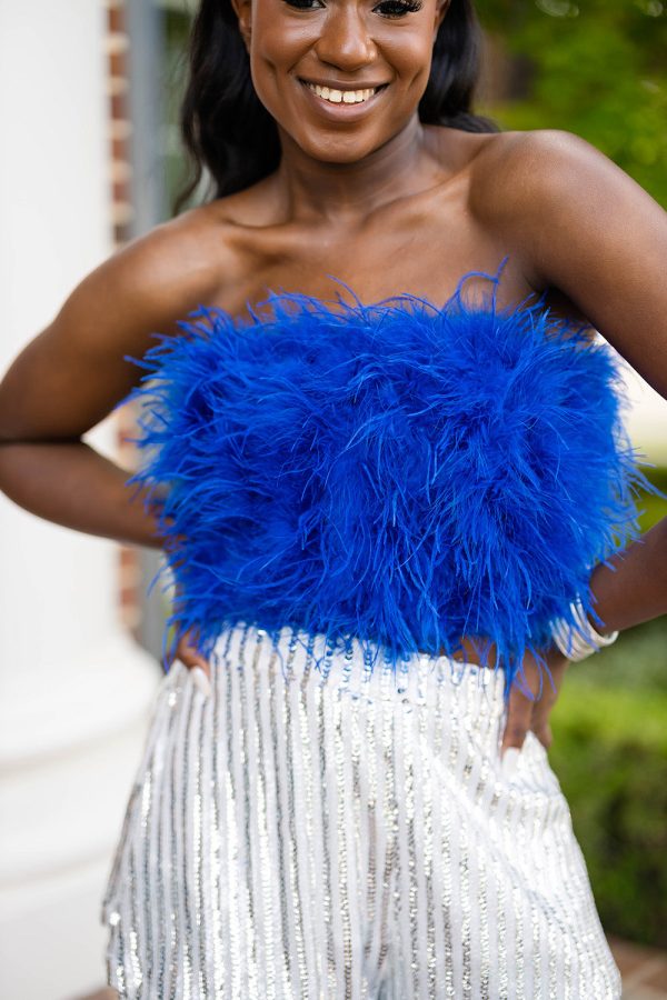 Fancy Strapless Feather Crop Top - Royal Blue Supply