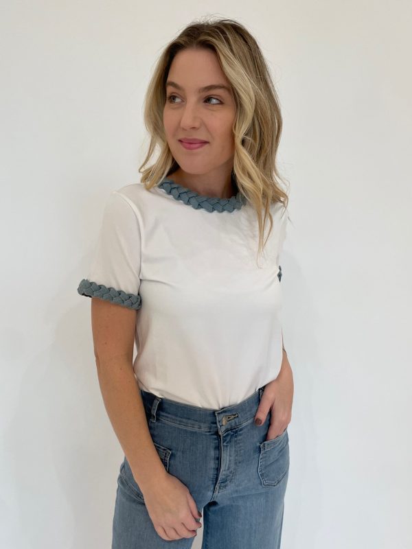 Denim Braided Tee - White Fashion