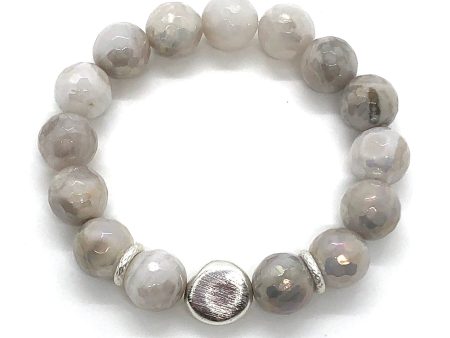 Gray Snowflake Glazed Agate Stretch Bracelet Online Sale