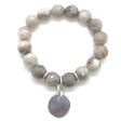 Gray Snowflake Glazed Agate Stretch Bracelet With Charm Cheap