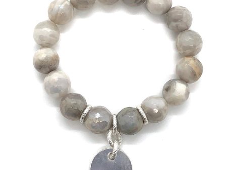 Gray Snowflake Glazed Agate Stretch Bracelet With Charm Cheap