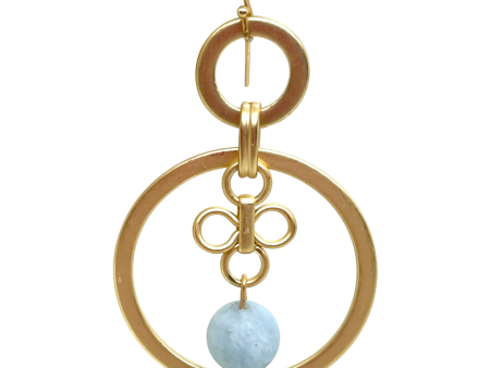 Matte Gold Hoop Earrings With Aquamarine and Clover Charm Cheap