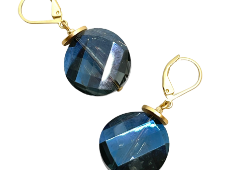 Coin Crystal Earrings - Labradorite Blue Online now