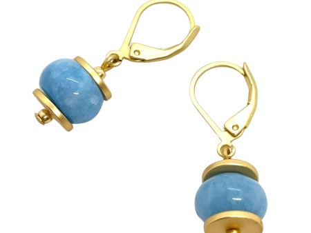 Blue Jade Rondelle Earrings With Matte Gold Saucer Accents Discount