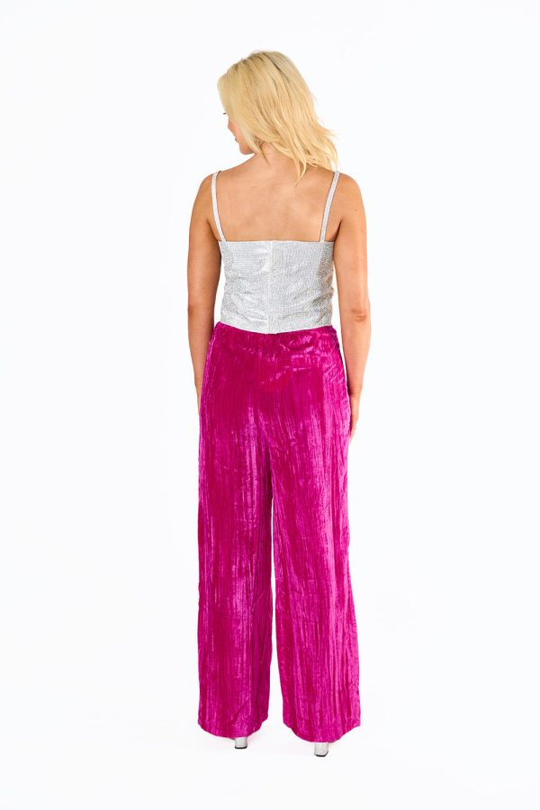 Sondra High-Waisted Velvet Pants - Fuchsia For Sale