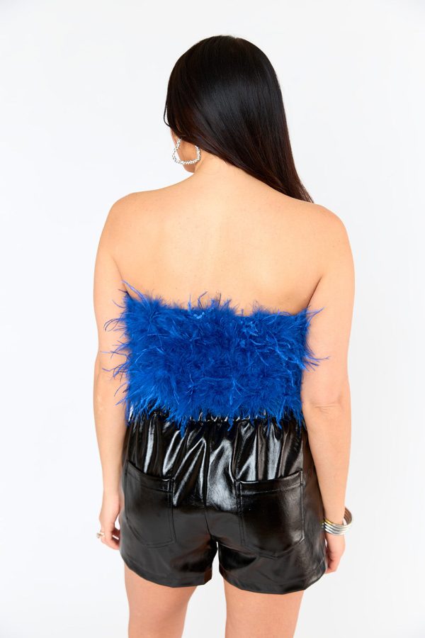 Fancy Strapless Feather Crop Top - Royal Blue Supply