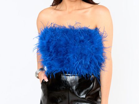 Fancy Strapless Feather Crop Top - Royal Blue Supply