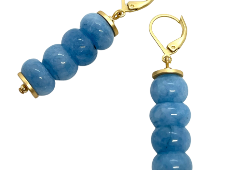 Blue Jade Rondelle Stack Earrings With Matte Gold Saucer Accents Fashion