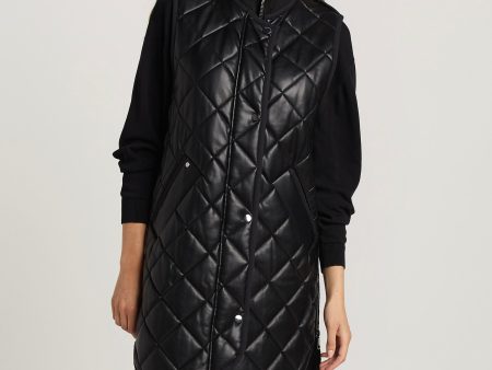 Destiny Sleeveless Quilted Vest With Side Zipper Detail - Black Hot on Sale