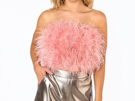 Fancy Strapless Feather Crop Top - Rose Gold For Discount