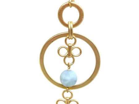 Matte Gold Hoop Earrings With Aquamarine and Two Clover Charms Sale