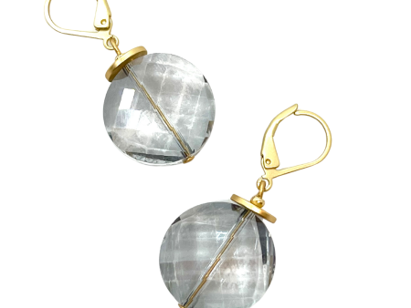 Coin Crystal Earrings - Grey Hot on Sale