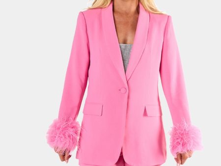 Elle Feather Trim Blazer - Pink on Sale