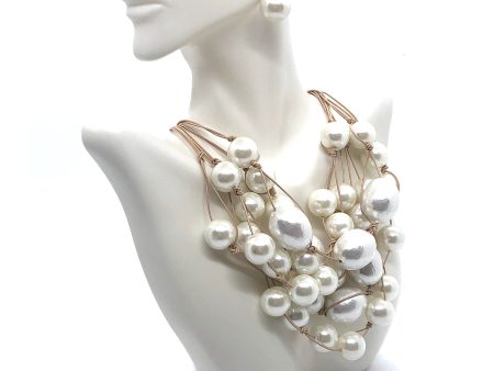 Cotton And Glass Pearl  Multi Strand Necklace Sale