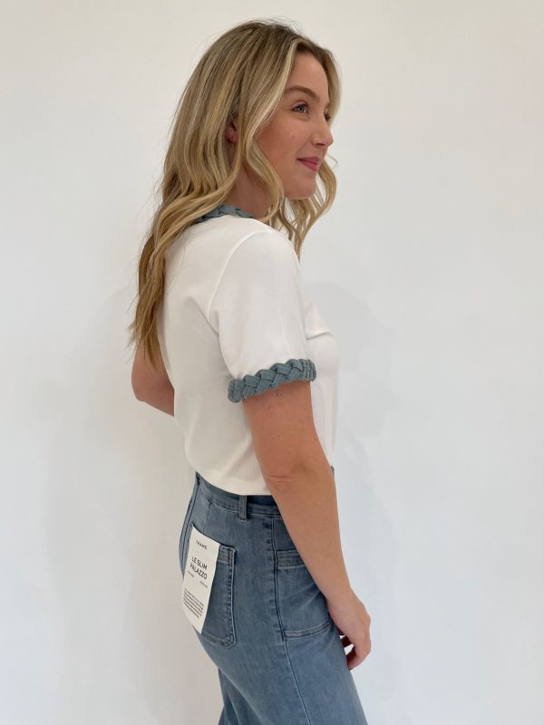 Denim Braided Tee - White Fashion