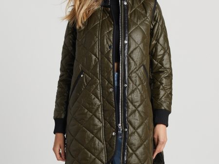 Libby Quilted Full Zip Coat - Army Green Cheap