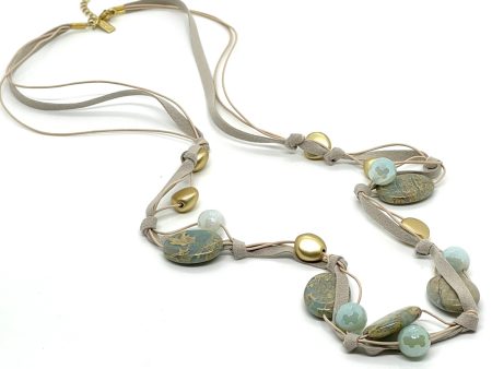 Blue Aqua Terra and Aqua Glazed Agate Matte Gold Natural Suede Layer Necklace For Discount