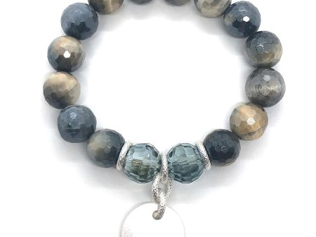 Labradorite Blue And Cream Glazed Agate Stretch Bracelet With Charm Online