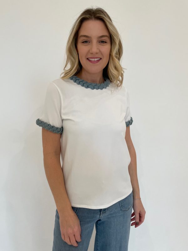 Denim Braided Tee - White Fashion