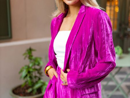 Heff Crushed Velvet Blazer - Fuchsia For Discount