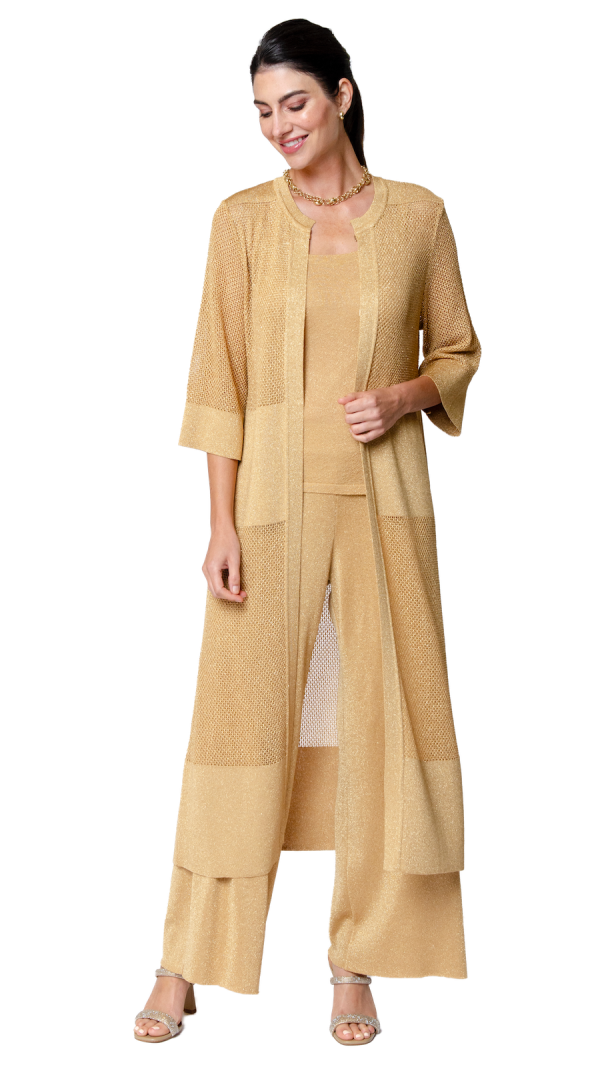 Arianna Shimmery Mesh-Knit Duster Coat - Golden Sands For Discount