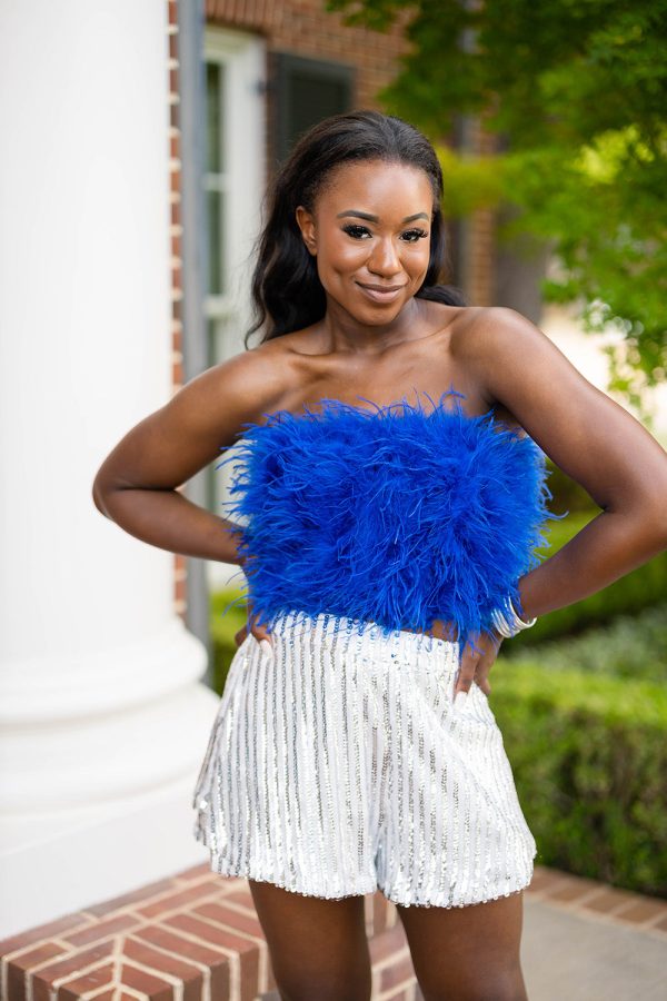 Fancy Strapless Feather Crop Top - Royal Blue Supply