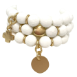 White Jade Stretch Bracelet with Matte Gold Disc Charm on Sale