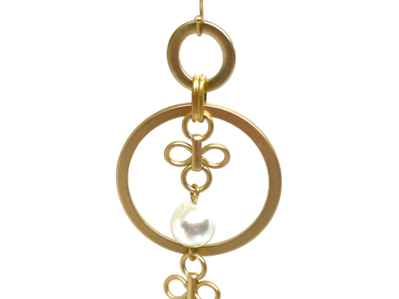 Matte Gold Hoop Earrings With Glass Pearl and Two Clover Charms Online