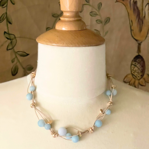 Matte Aquamarine Woven Leather Necklace Hot on Sale