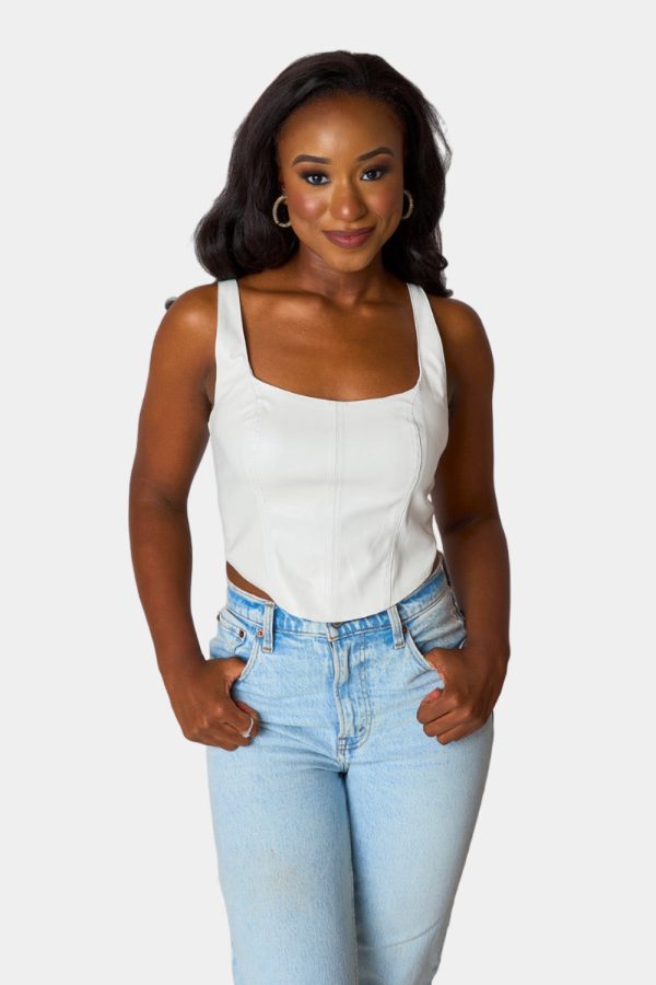 Coco Vegan Leather Corset Top - Cream on Sale