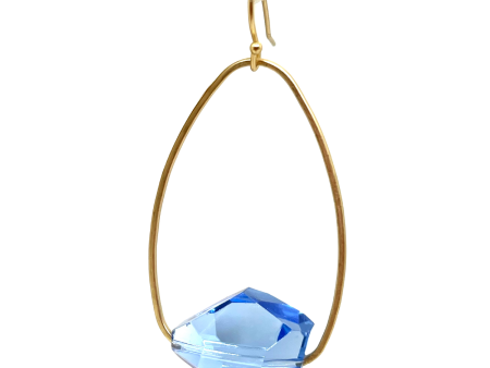 Blue Crystal Nugget Inset Matte Gold Oval Hoop Earrings on Sale