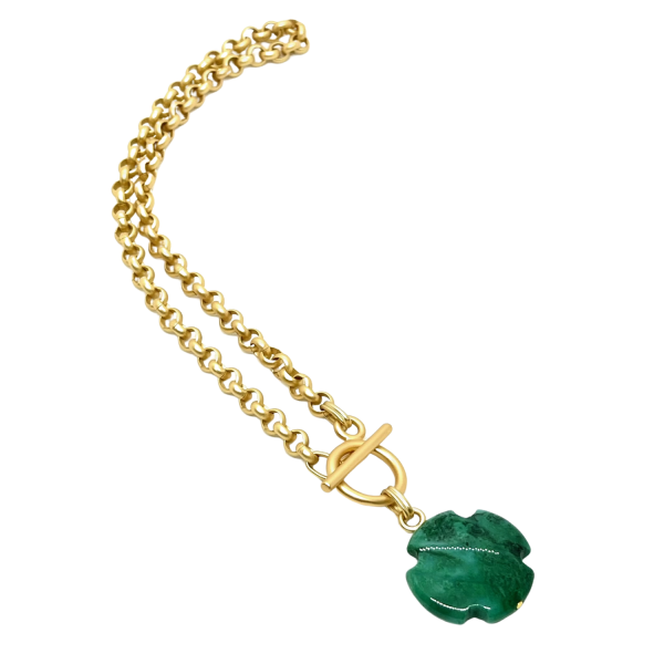 Aqua Terra Jasper Cross on Matte Gold Rolo Chain - Green Discount