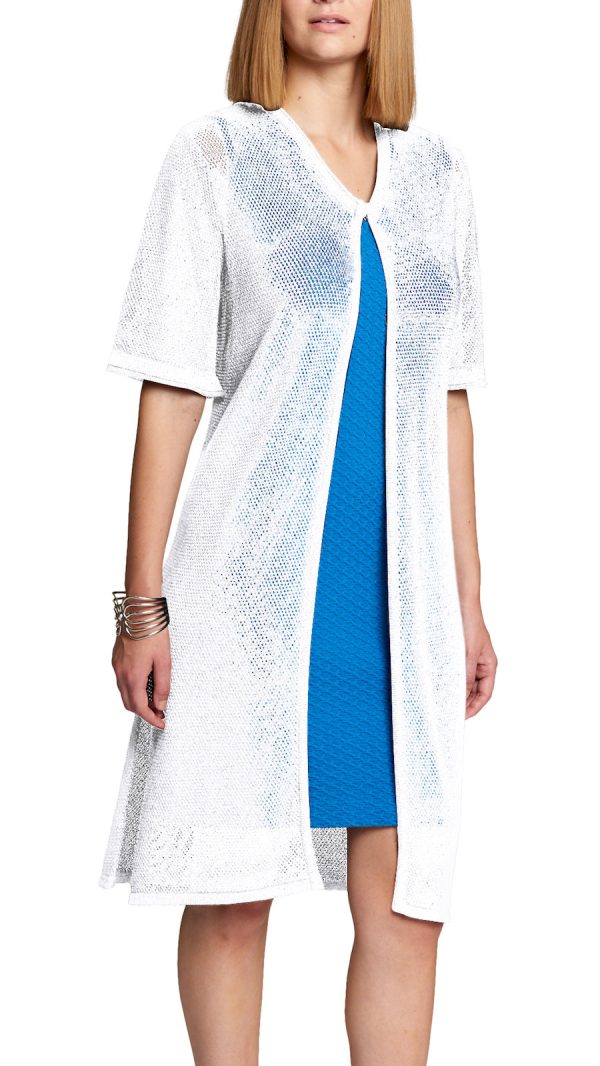 Contempo Dahlia Mesh Long Cardigan - Shimmery Silver White Online