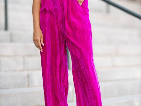 Sondra High-Waisted Velvet Pants - Fuchsia For Sale