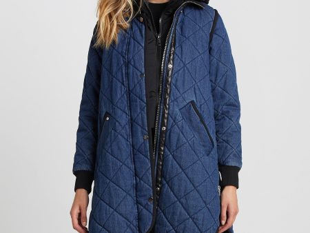 Libby Quilted Full Zip Coat - Denim For Discount