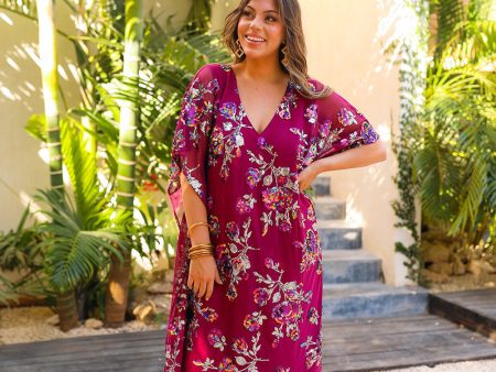 Atlas Sequin Caftan Maxi Dress - Red Sangria For Cheap