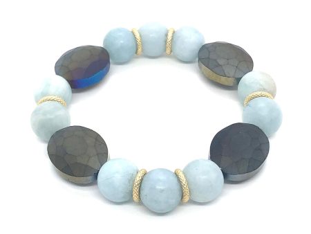 Matte Aquamarine And Matte Gray Crystal Stretch Bracelet Online Hot Sale