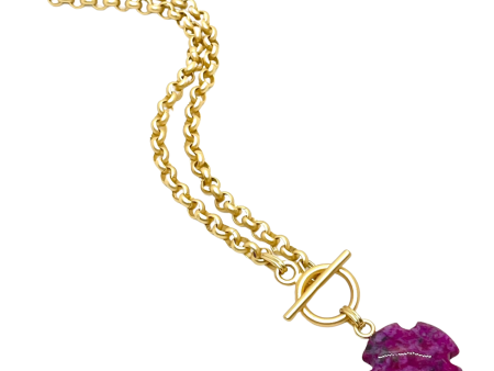 Aqua Terra Jasper Cross on Matte Gold Rolo Chain - Magenta Supply