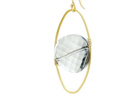 Coin Crystal Oval Matte Gold Wrap Earrings - Grey Cheap