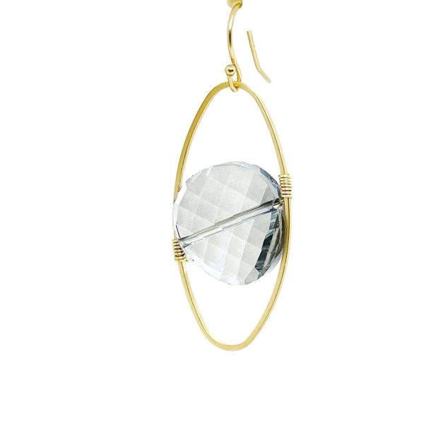 Coin Crystal Oval Matte Gold Wrap Earrings - Grey Cheap