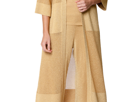 Arianna Shimmery Mesh-Knit Duster Coat - Golden Sands For Discount